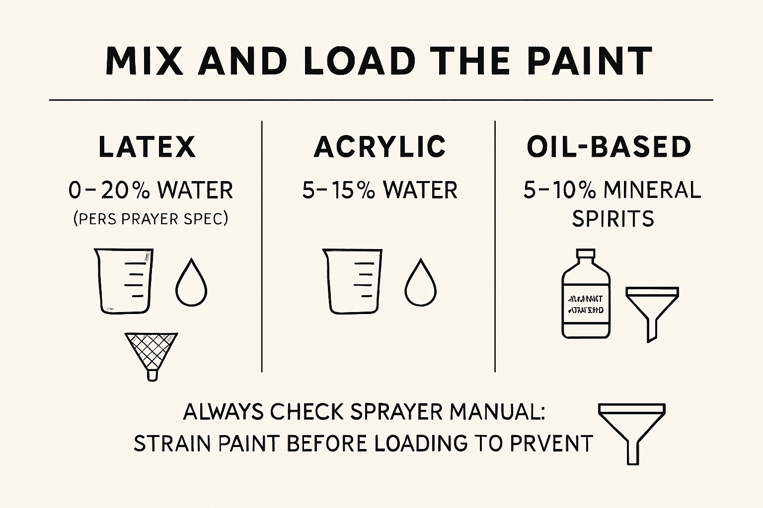 Lateks, akrilik ve yağ bazlı boyalar için boya inceltme ve süzme yönergeleri, yüzdeler ve araçlar